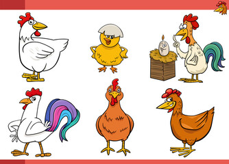 Wall Mural - cartoon chickens farm birds comic characters set