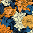 flowers pattern , blue and orange flowers pattern design. Background. 