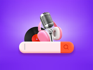Poster - Music searching concept. 3d style vector illustration