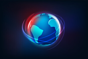 Poster - Global network concept. Shining futuristic Earth. 3d vector illustration