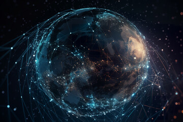 Wall Mural - Digital data globe - abstract illustration of a scientific technology data network surrounding planet earth conveying connectivity