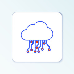 Poster - Line Internet of things icon isolated on white background. Cloud computing design concept. Digital network connection. Colorful outline concept. Vector
