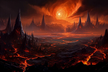 muspelheim realm of the fire. a volcanic realm from viking mythology. fantasy nordic mythology and v