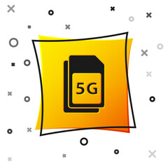 Poster - Black 5G Sim Card icon isolated on white background. Mobile and wireless communication technologies. Network chip electronic connection. Yellow square button. Vector