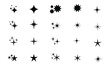 © Seniman - Stars sparkle compositions. Shine black stars stencil, isolated diverse sparkling elements. Sky objects, blink vector signs clipart