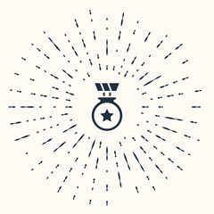 Poster - Grey Medal with star icon isolated on beige background. Winner achievement sign. Award medal. Abstract circle random dots. Vector