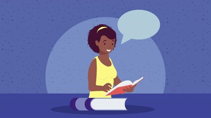 Canvas Print - afro woman reading text book animation