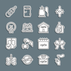 Wall Mural - Set line Hand with smoking cigarette, Lungs, No electronic, Hookah, Disease lungs, Stop smoking, money saving, Electronic and at home icon. Vector