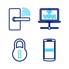 Poster - set line mobile and password, lock, vpn computer network and digital door lock with wireless icon. v