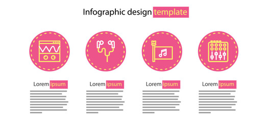 Poster - Set line Music festival flag, Sound mixer controller, Air headphones and Oscilloscope icon. Vector