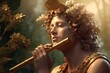 Hypnos, The Greek God, King of the Dream, he is gracious and charming, he playing a flute in Elysium, the paradise garden of heaven, generative ai