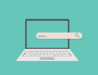 Poster - search engine concept with search bar and laptop