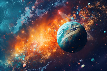 Mercury retrograde planet 3d illustration colorful background illustration Generative AI