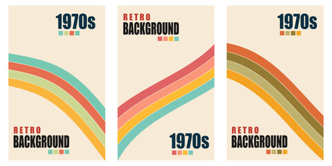 Wall Mural - Set of retro vertical posters.Abstract backgrounds in trendy 1970s style. Groovy striped design template backgrounds.Vector illustration