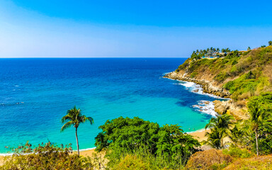 Wall Mural - Beach sand blue turquoise water waves panorama Carrizalillo Puerto Escondido.