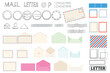 set of mail elements for envelopes, illustrations on the theme of writing, retro communication