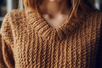 Canvas Print - Fashion details beige brown warm knitting cozy sweater. Autumn winter clothes concept