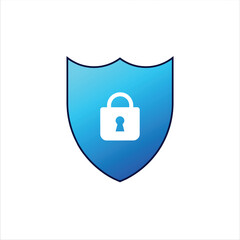 Poster - Blue shield with lock. Data security and privacy