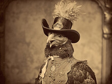 An Antique Photo Of A Chicken Dressed Up As A Cowboy | Generative AI