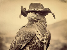 An Antique Photo Of An Eagle Dressed Up As A Cowboy | Generative AI