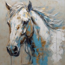 White Horse Colorful Artistic Abstract Impressionism Oil Painting Style, Ai Generative