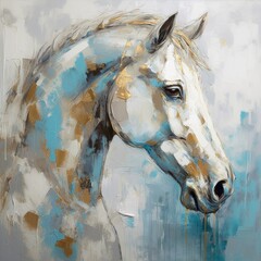 Naklejka na meble White horse colorful artistic abstract impressionism oil painting style, ai generative