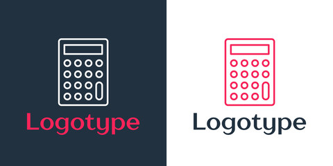 Poster - Logotype line Calculator icon isolated on white background. Accounting symbol. Business calculations mathematics education and finance. Logo design template element. Vector