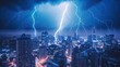 A thunderstorm with lightning over a futuristic city (Generative AI, Generativ, KI)