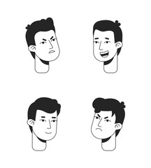 Poster - men expressing emotions monochrome flat linear character heads set. emotional men. editable outline 