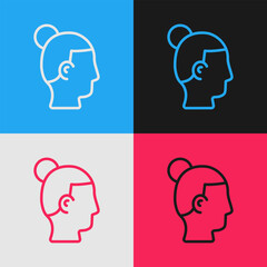 Poster - Pop art line Hairstyle for men icon isolated on color background. Vector