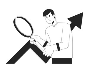 Poster - marketing statistics bw concept vector spot illustration. moving up growth graph 2d cartoon flat lin