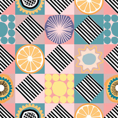 Wall Mural - shapes with jagged edges seamless pattern.geometric colorful background with orange,circular tracery