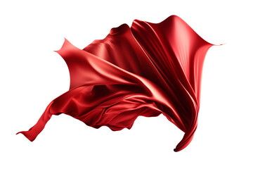 Wall Mural -  Flying red silk fabric. Waving satin cloth isolated on transparent PNG background. Generative AI.