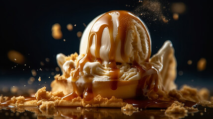 Wall Mural - Caramel ice cream. Illustration AI Generative.