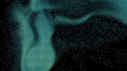 Fototapete - Moving spots in pixel image. Motion. Beautiful pixel glow on black background. Moving spots of colored radiance in pixel image