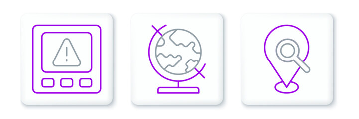 Sticker - Set line Search location, Gps device error and Earth globe icon. Vector