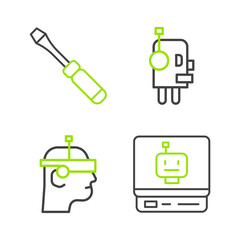 Poster - Set line Robot, Smart glasses, and Screwdriver icon. Vector