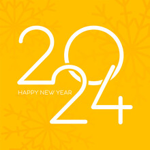 Happy New Year 2024 Design On Orange Snowflakes Background. Cover Of Diary For 2024 Year. Brochure Design Template, Card, Banner. Vector Illustration