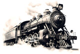 vintage drawing of a steam engine locomotive - generative AI