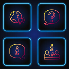 Poster - Set line Interview, Information, World news and Speech bubble chat. Gradient color icons. Vector