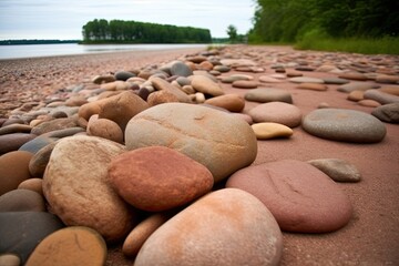 Wall Mural - rocks resting on a pristine beach with ocean waves in the background Generative AI