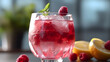 Spring or summer refreshing cold cocktail or mocktail with berries and lemon, raspberry lemonade in a glass with ice. Generative AI. 