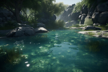 Canvas Print - Beautiful view of a lake generative AI