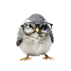 Wall Mural - a small bird wearing miniature glasses isolated on a transparent background, generative ai