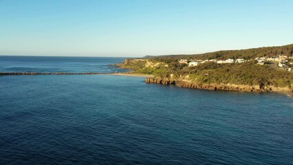 Sticker - Wide aerial landscape panorama of scenic sea caves coast in Caves beach
