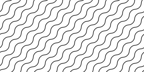 Wavy lines seamless pattern. Undulate stripes repeating background. Black and white diagonal waves texture. Simple curved linear wallpaper. Textile and fabric design template. Vector
