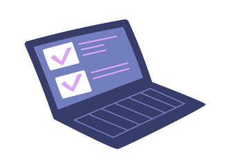 Poster - laptop with questionnaire. marketing and collecting user opinions on internet. training and educatio
