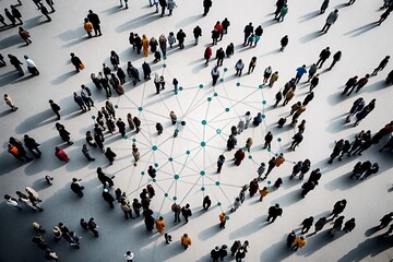 Wall Mural - aerial view of a crowd with a network of connections, generative ai