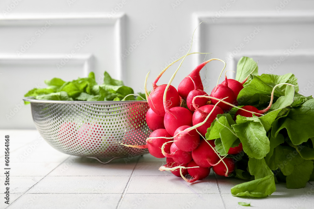 Bunch of fresh radish in table