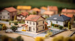 © zaschnaus - Modern generic contemporary style residential area miniature model with tilt-shift focus technique. Generative AI.